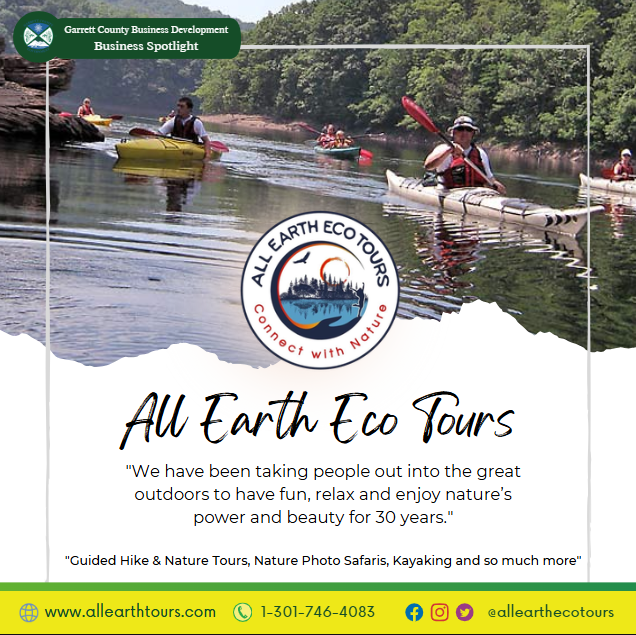 Todays Business Spotlight 🚣 is on All Earth Eco Tours!
Visit them at www.allearthtours.com or All Earth Eco Tours
Follow us to see more daily Garrett County Business Spotlights!
If you are interested in having your business featured contact Connor Norman at cnorman@garrettcountymd.gov. #businessdevelopment #garrettcountymd